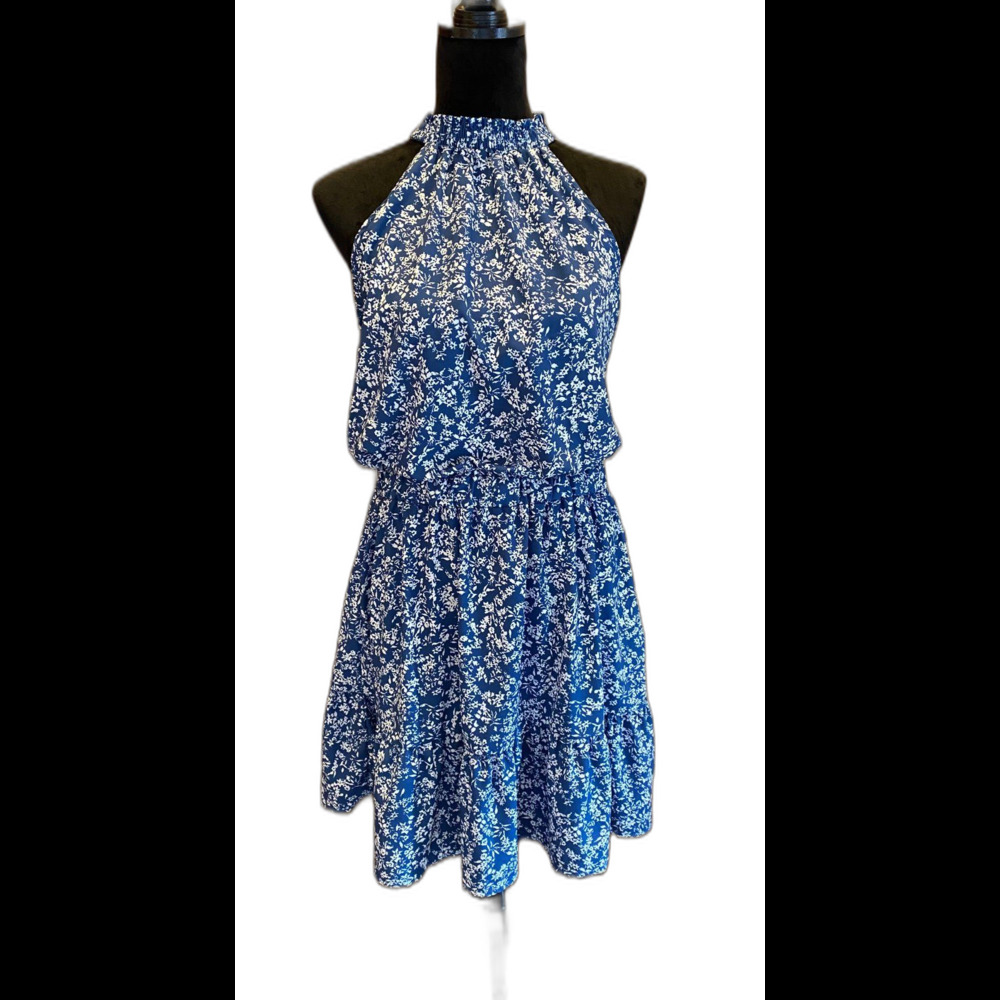 Halter Neckline Dress Plus Size XL Silky Feel Patterened Ruffle Hem Flirty‎ Sexy